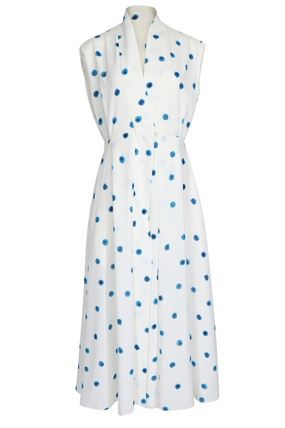 Edeline Lee Silla White & Blue Midi Dress