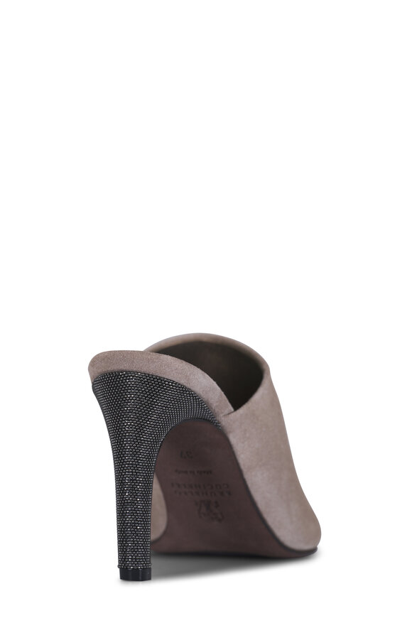 Brunello Cucinelli Taupe Suede Monili Heel Mule, 80mm - view 4