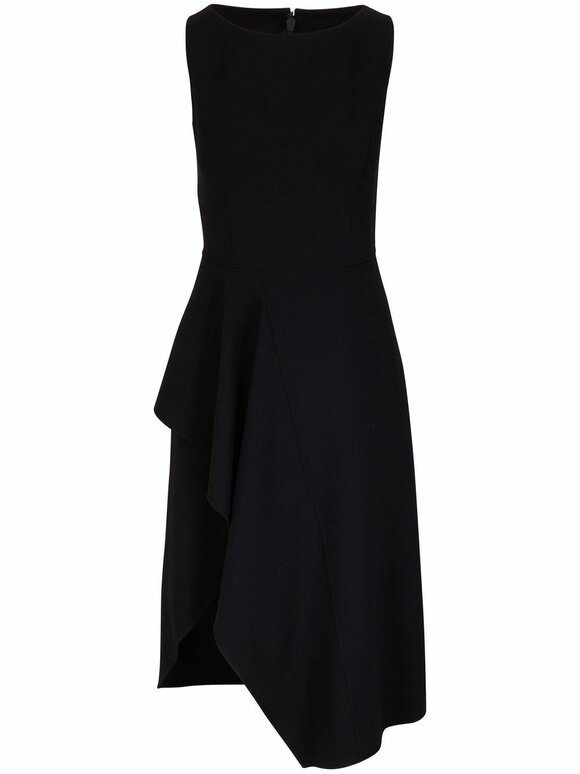 Michael Kors Collection - Black Boatneck Draped Midi Sheath Dress