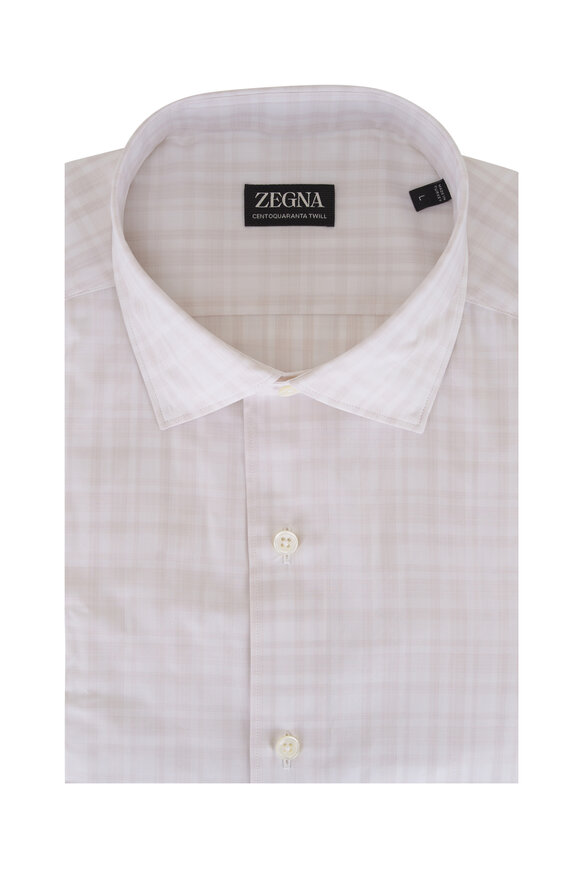 Zegna Beige Soft Plaid Cotton Sport Shirt
