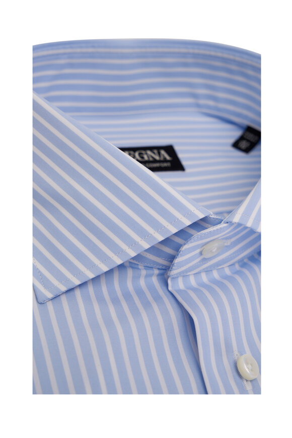 Zegna - Blue & White Stripe Cotton Dress Shirt