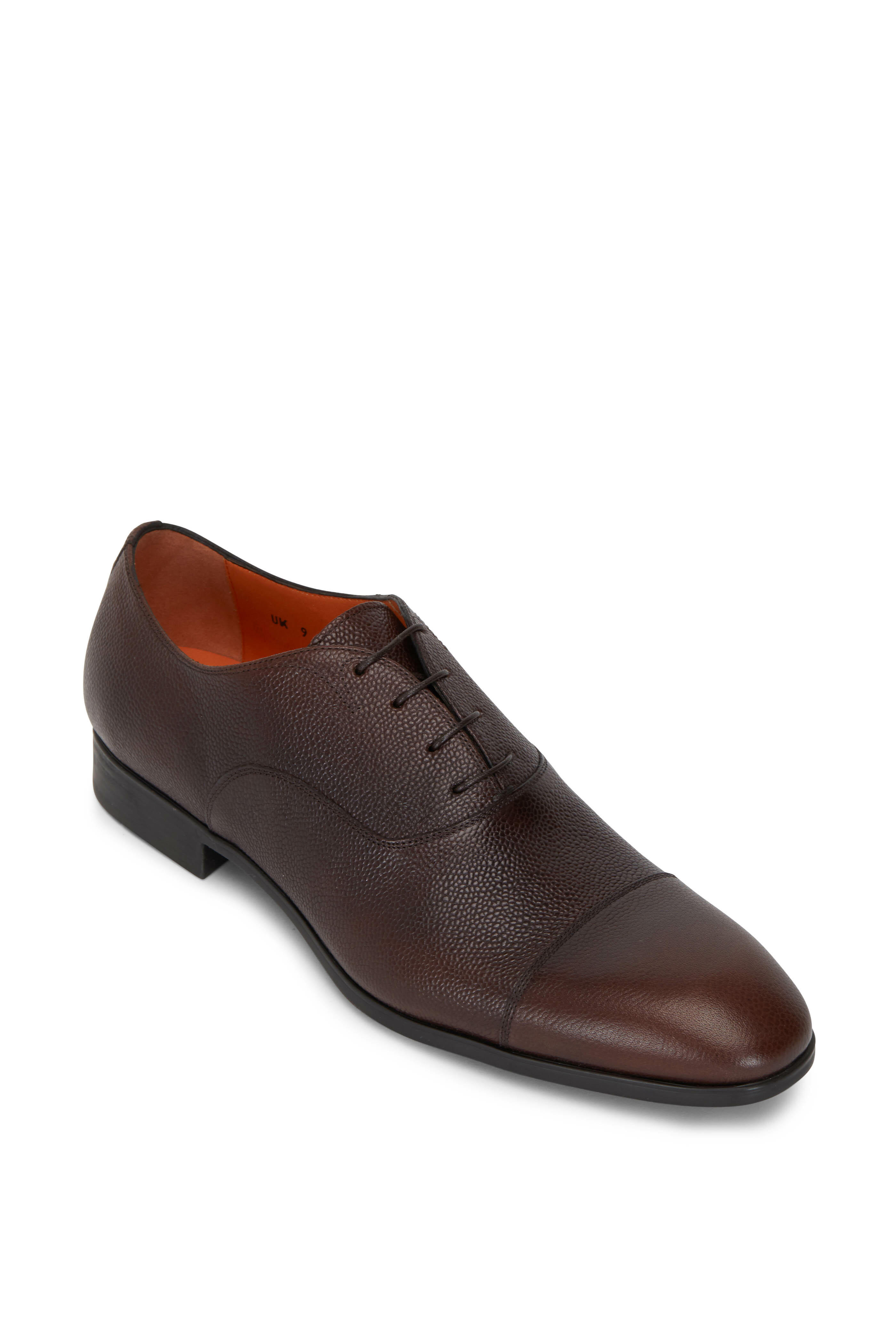 Santoni - Raul Brown Textured Leather Lace-Up Dress Shoe