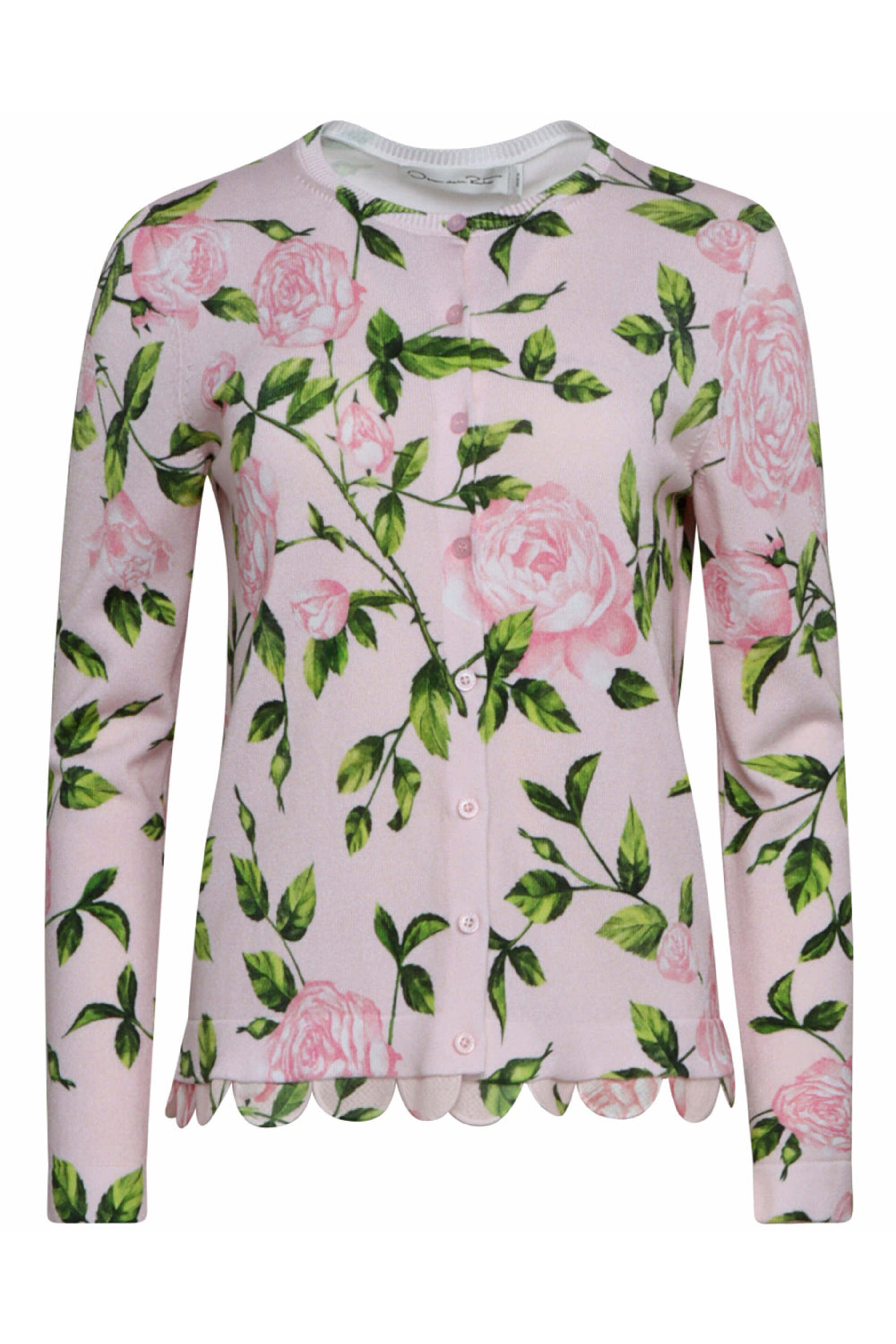 Oscar de la Renta - Blush Pink English Rose Jacquard Cardigan