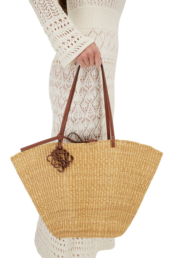 Loewe - Medium Shell Elephant Grass & Leather Basket Bag