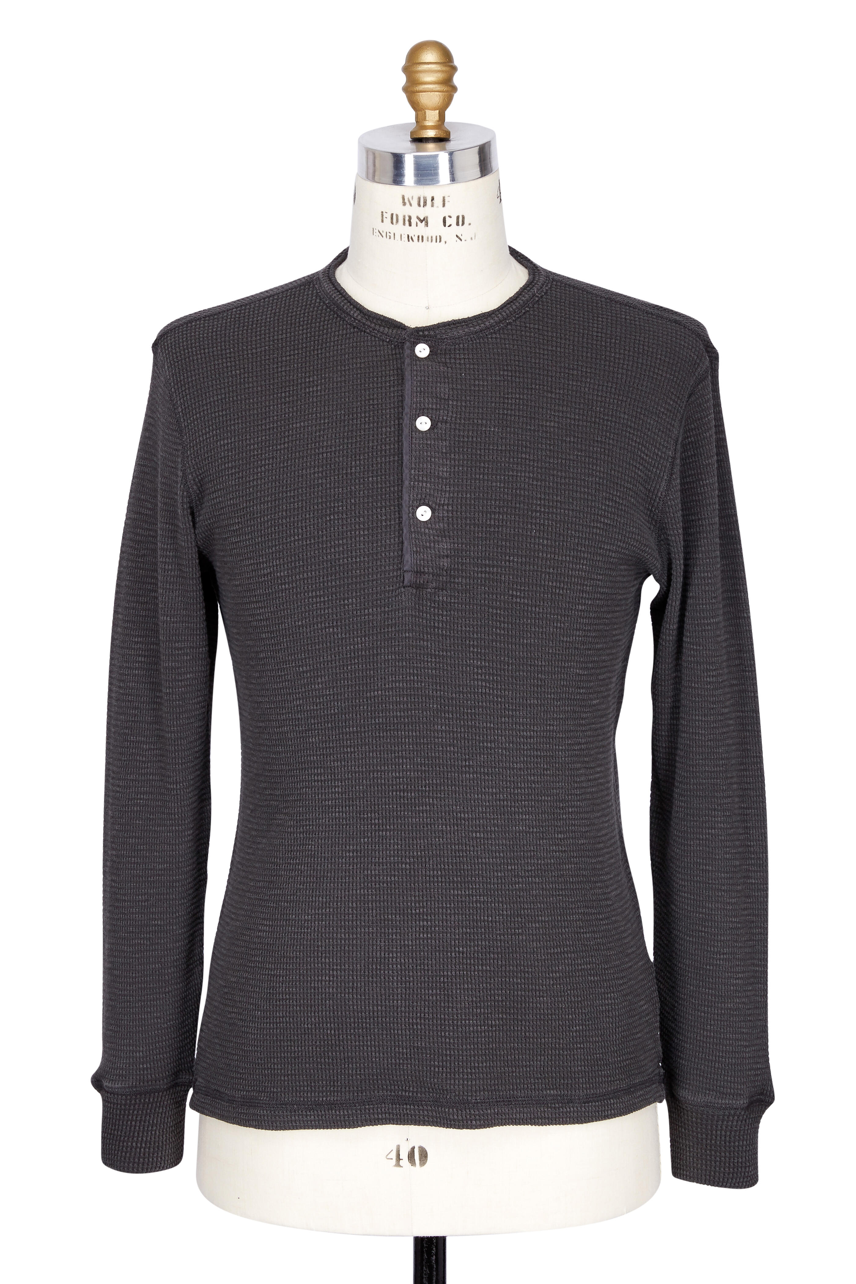 【RRL】 Henley long-sleevedTシャツ Waffle-knit cotton Henley shirt in black - RRL | Mytheresa