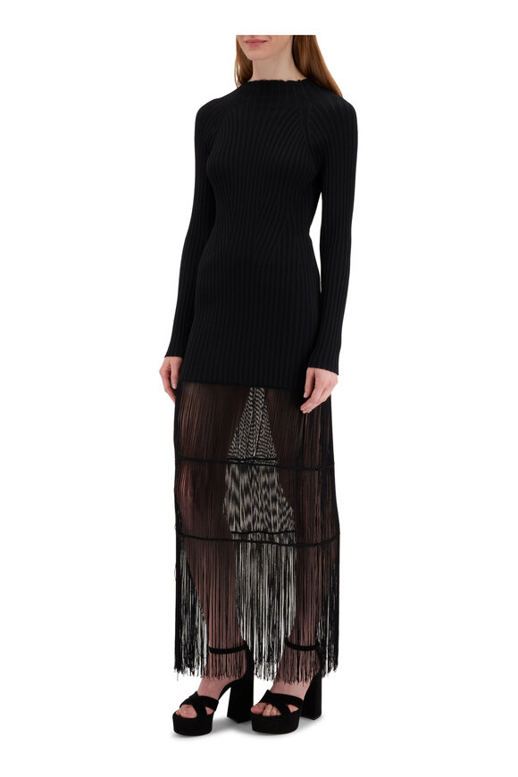 Khaite - Cedar Black Ribbed Fringe-Hem Maxi Dress