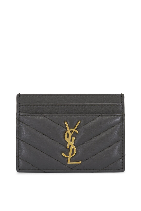Saint Laurent Urban Gray Quilted Leather Logo Card Case