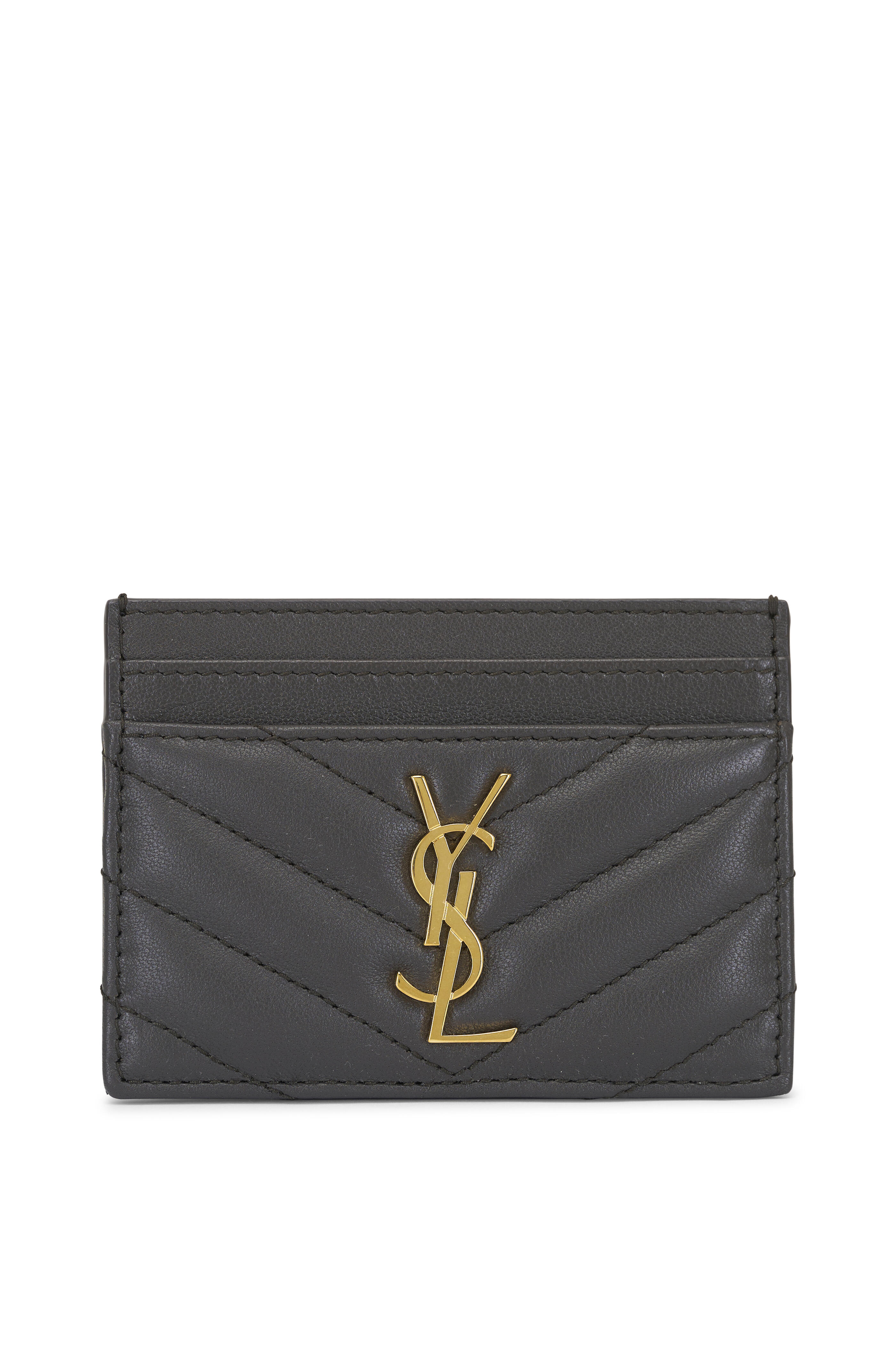 Saint Laurent - Urban Gray Quilted Leather Logo Card Case