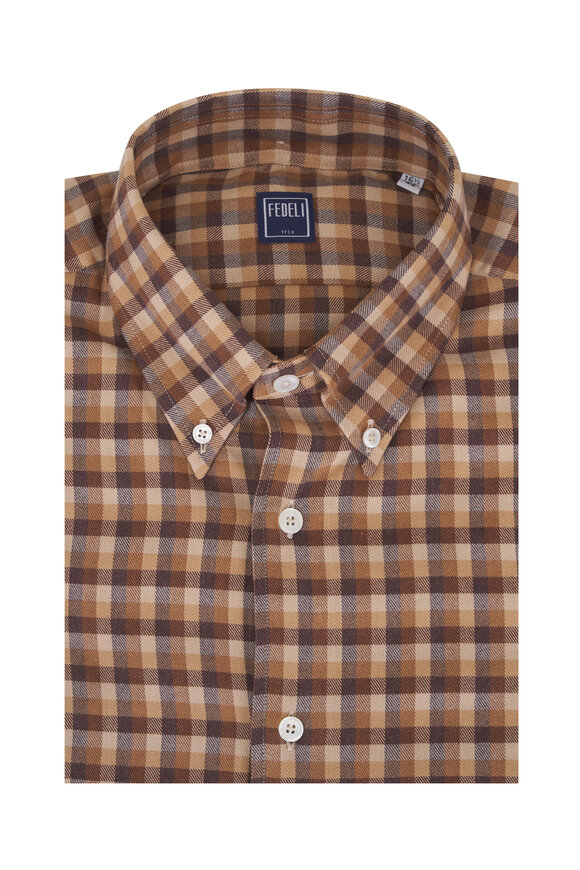 Fedeli Brown Check Sport Shirt