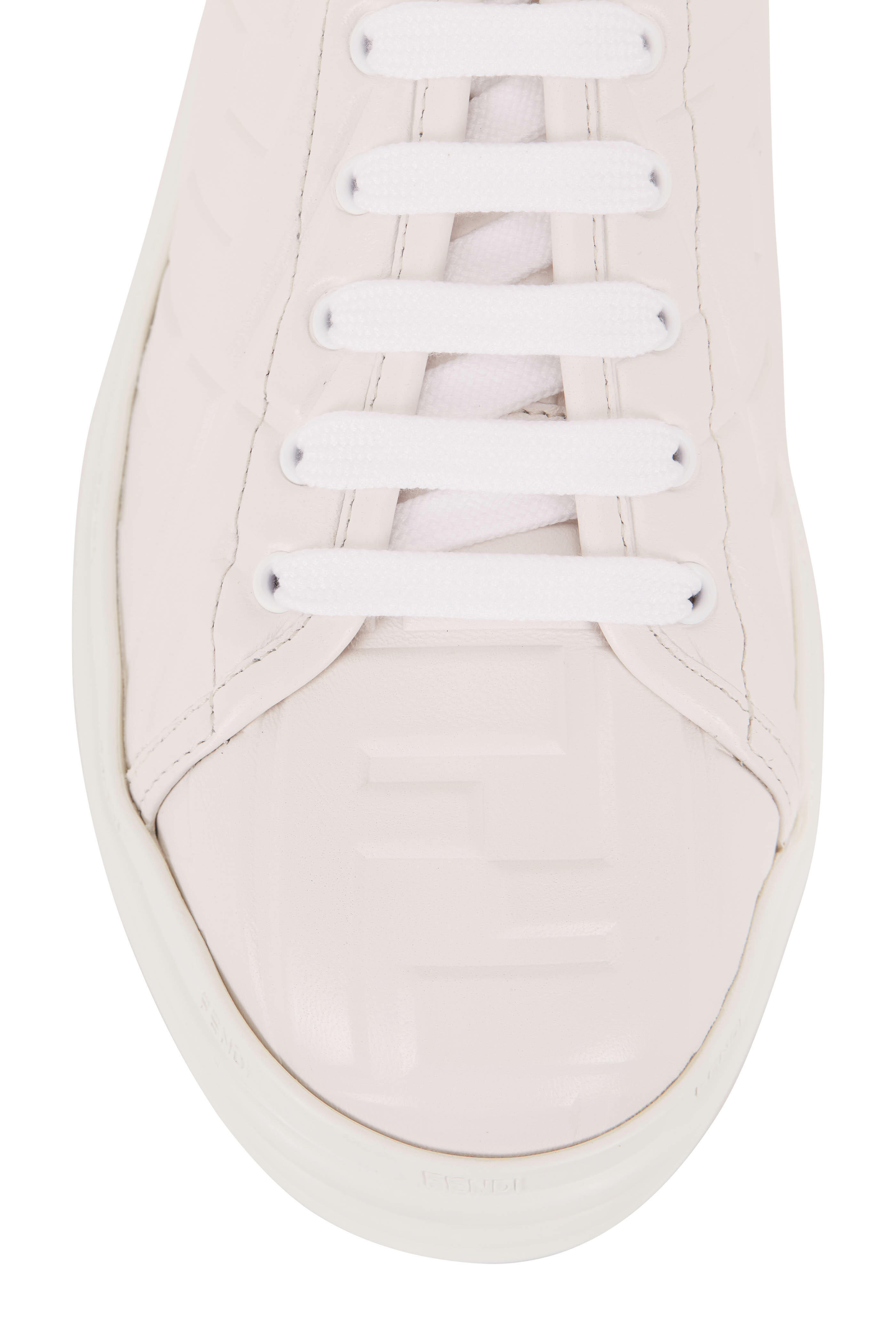 Fendi - White Leather Embossed Logo Flatform Sneakers