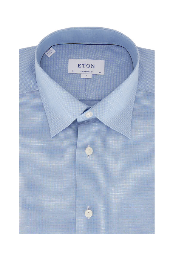 Eton - Blue Cotton & Linen Contemporary Sport Shirt