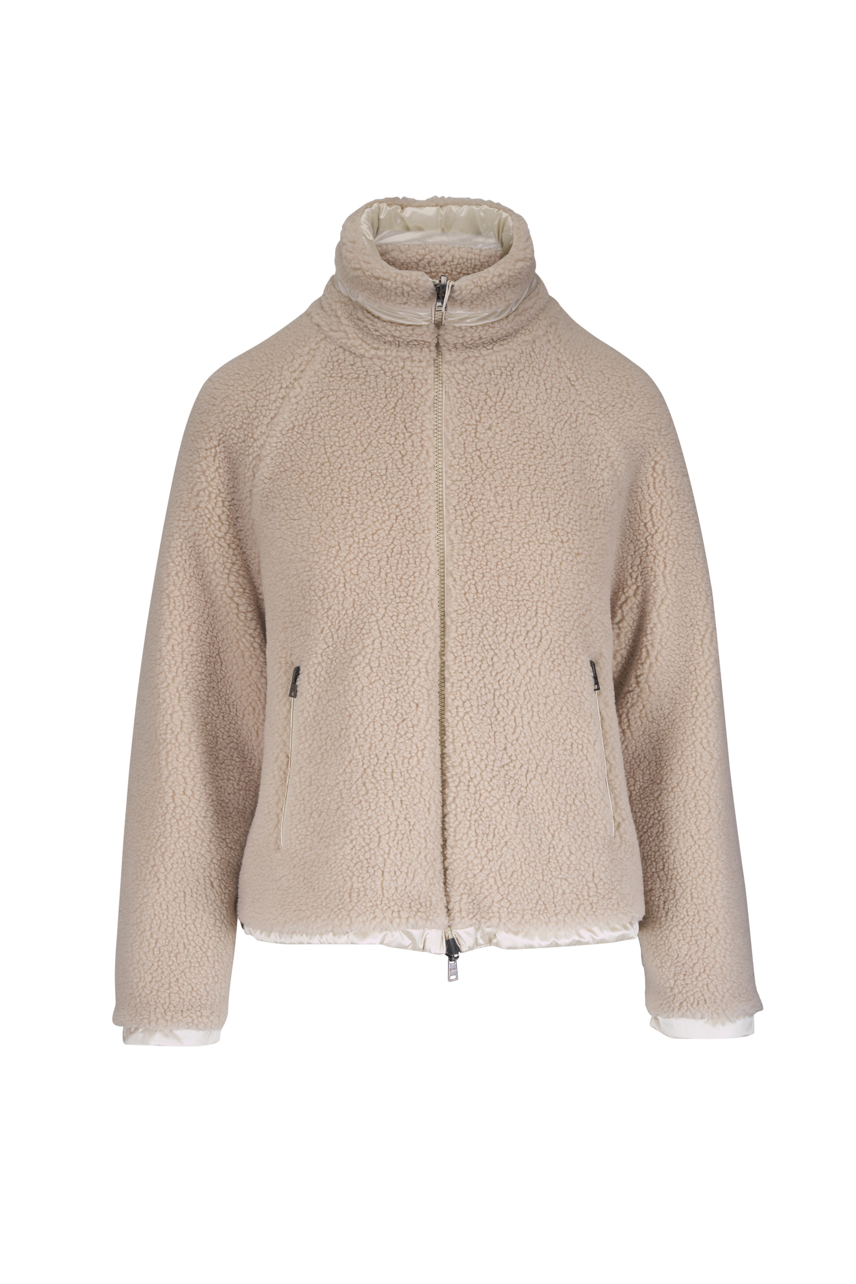 Herno - Cream Reversible Teddy Fleece & Nylon Jacket - view 1