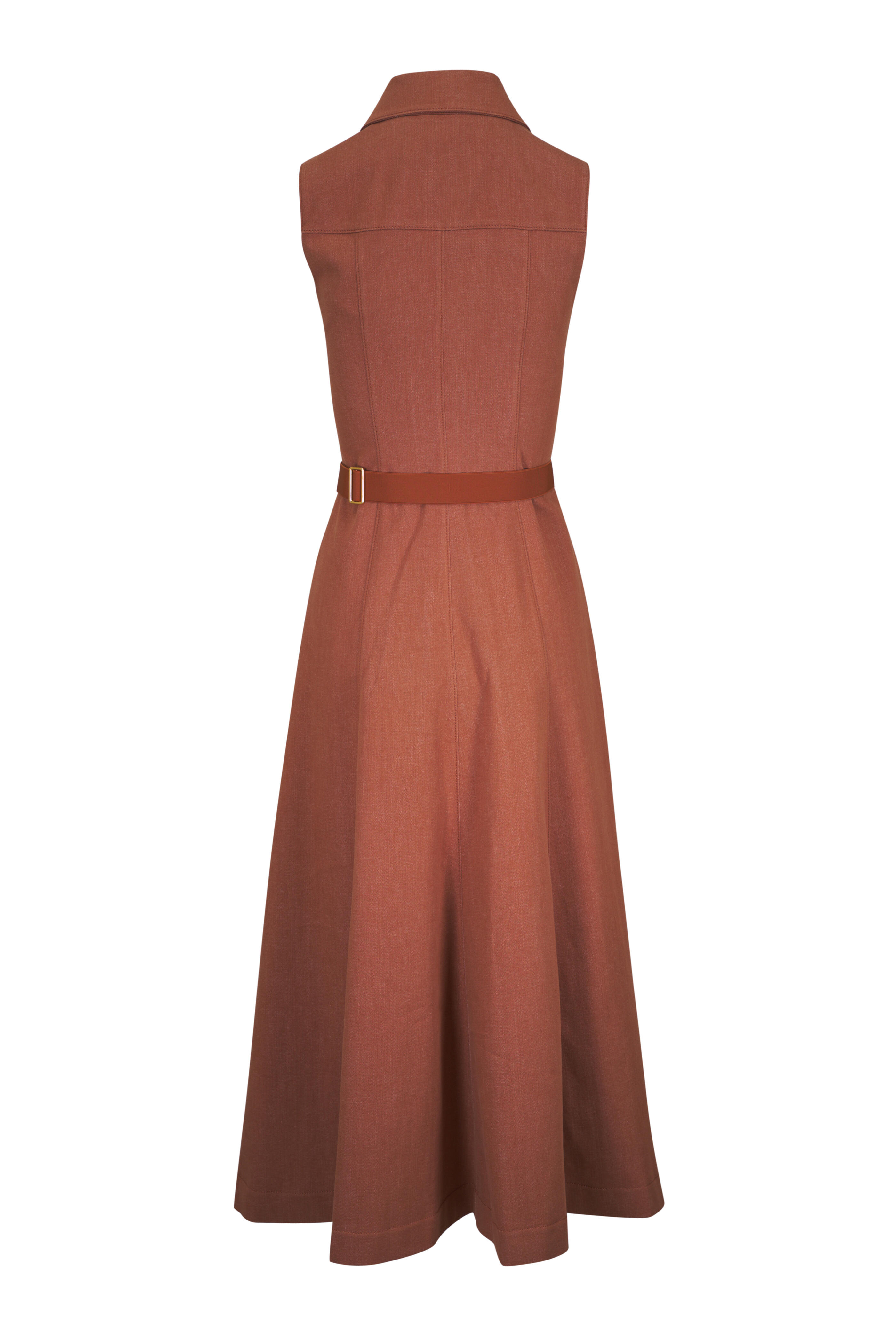 Akris - Sleeveless Collared Terracotta Belted Midi Dress