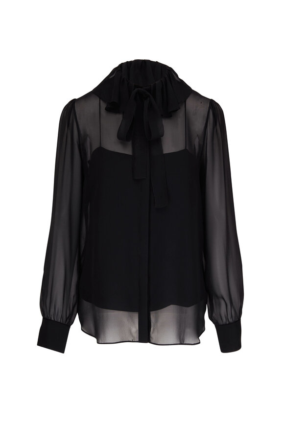 Adam Lippes - Black Chiffon Ruffle Blouse 