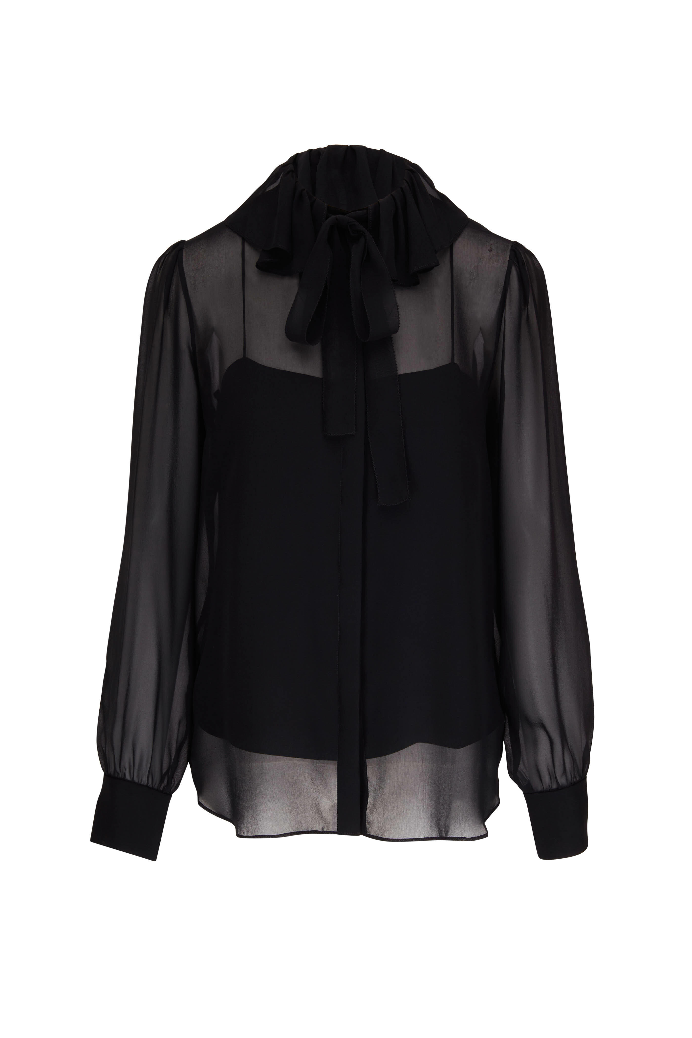 Adam Lippes - Black Chiffon Ruffle Blouse