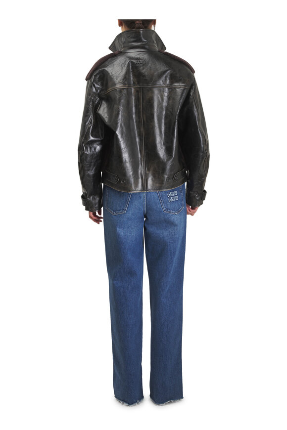 Miu Miu Black Leather & Brown Shearling Blouson Jacket - view 4