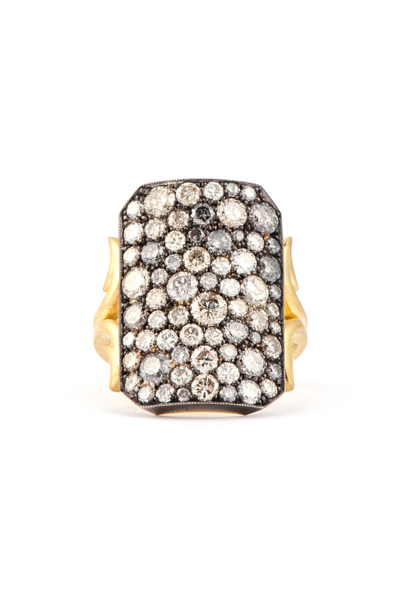 Sylva & Cie 18k Yellow Gold Gray Diamond Ten Table Ring - view 1