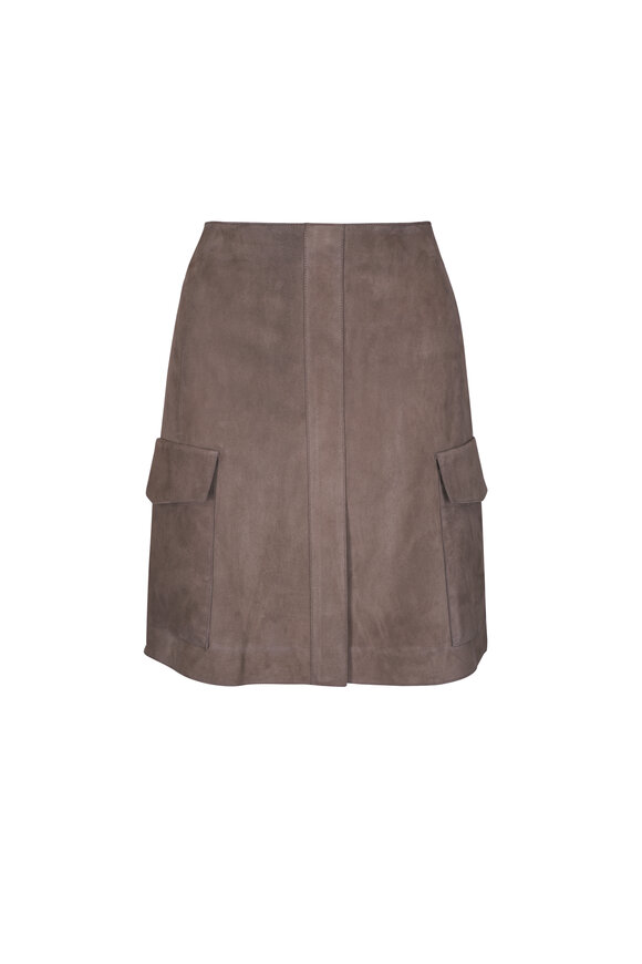 Akris Taupe Suede Cargo Mini Skirt
