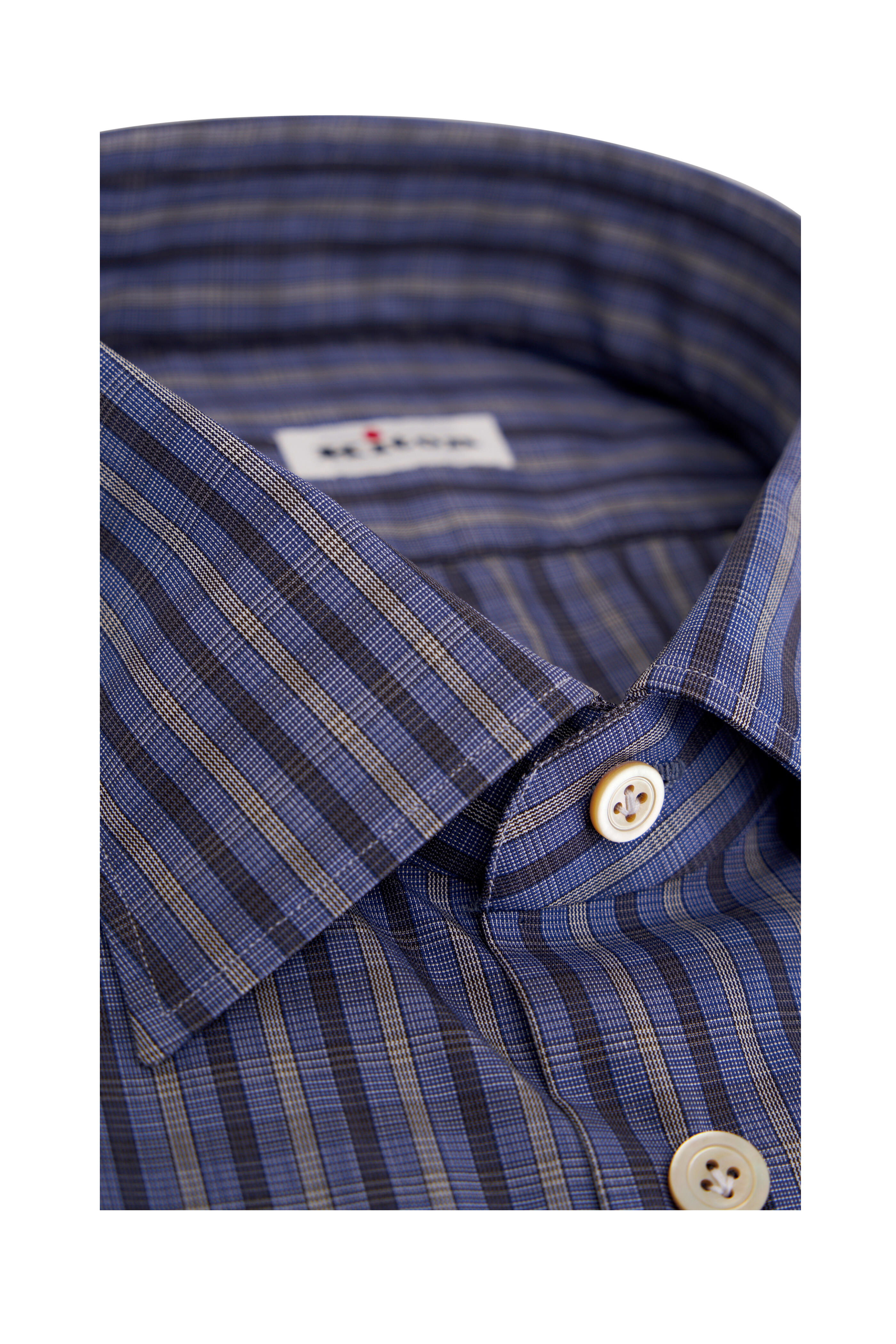 Kiton - Blue, Gray & Tan Check Cotton Dress Shirt