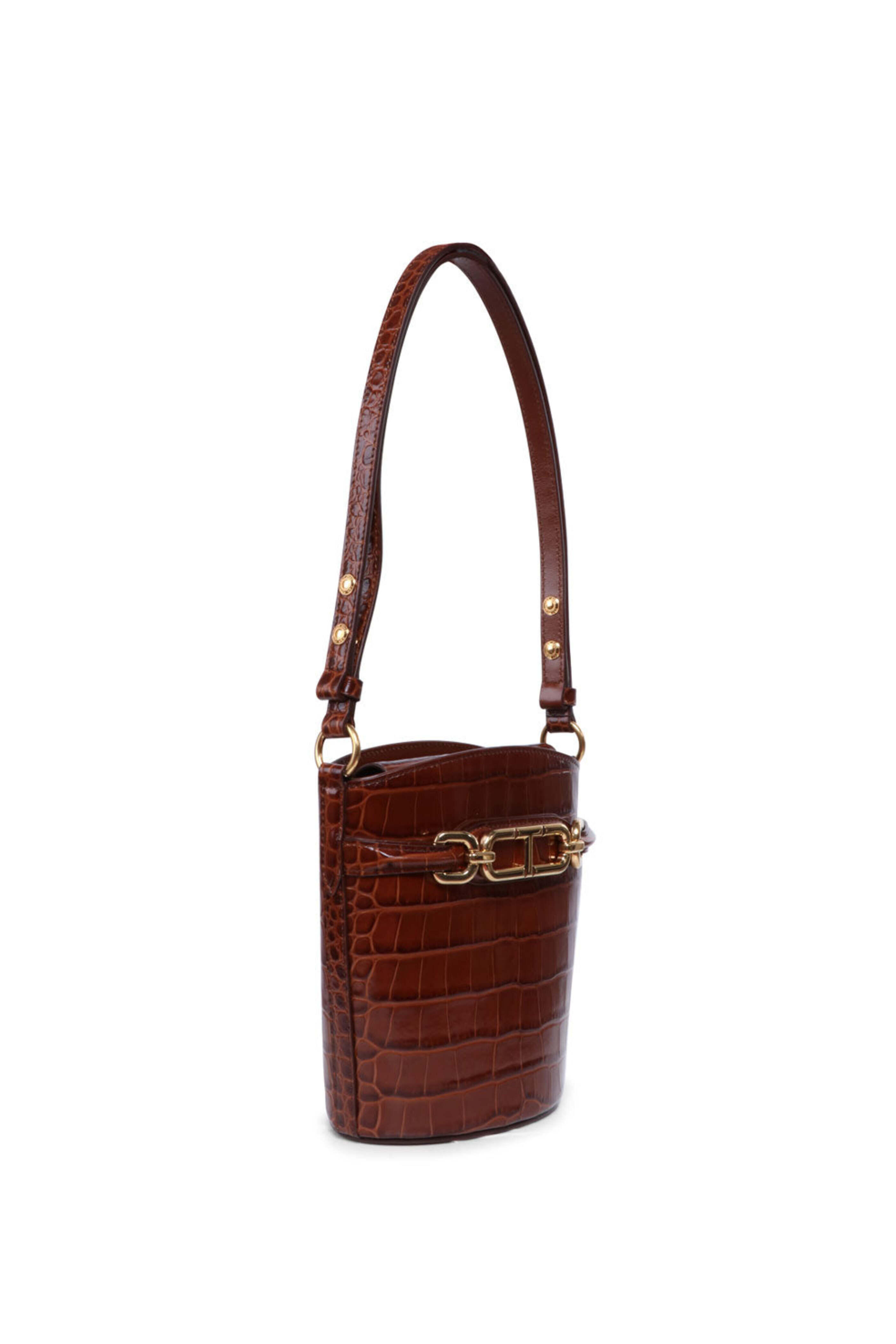 Tom Ford - Small Shiny Stamped Crocodile Bucket Bag in Brown