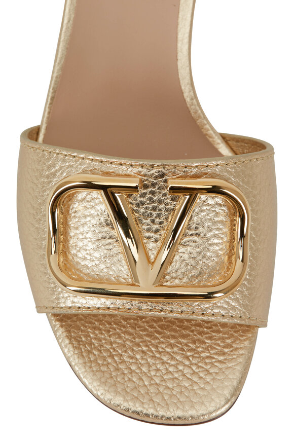 Valentino Garavani - Go Logo Gold Grained Leather Slide, 45mm