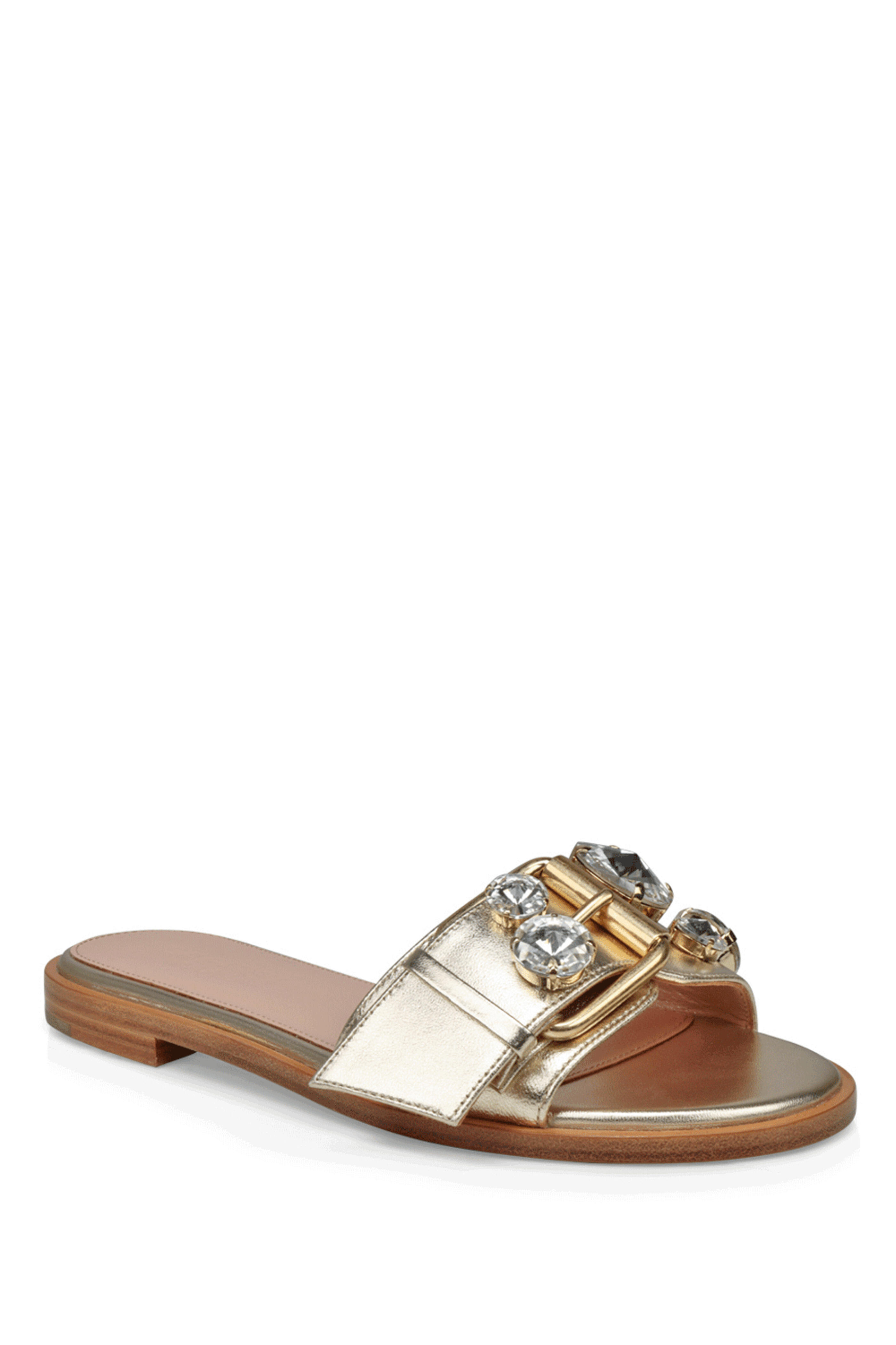 Giambattista Valli - Metallic Buckle Flat Slide in Gold Crystal