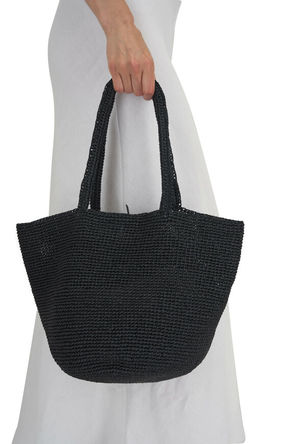 The Row - Genevieve Black Woven Raffia Tote