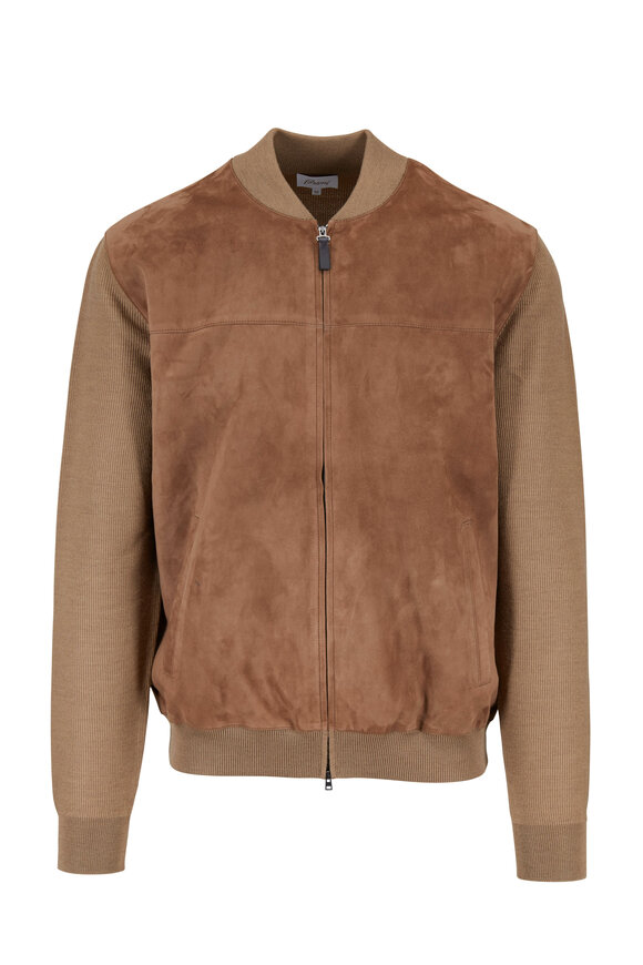 Brioni - Camel Suede Front Zip Bomber Jacket