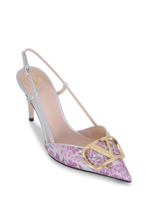 Valentino Garavani VLogo Dusty Rose Floral Jacquard Slingback, 80mm - view 1