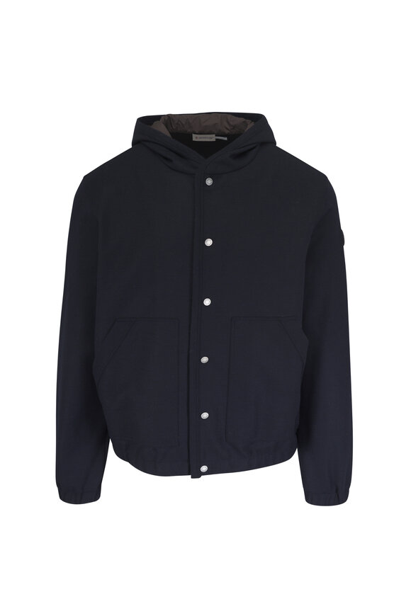 Moncler Navy Stretch Cotton & Wool Front Button Hoodie - view 1
