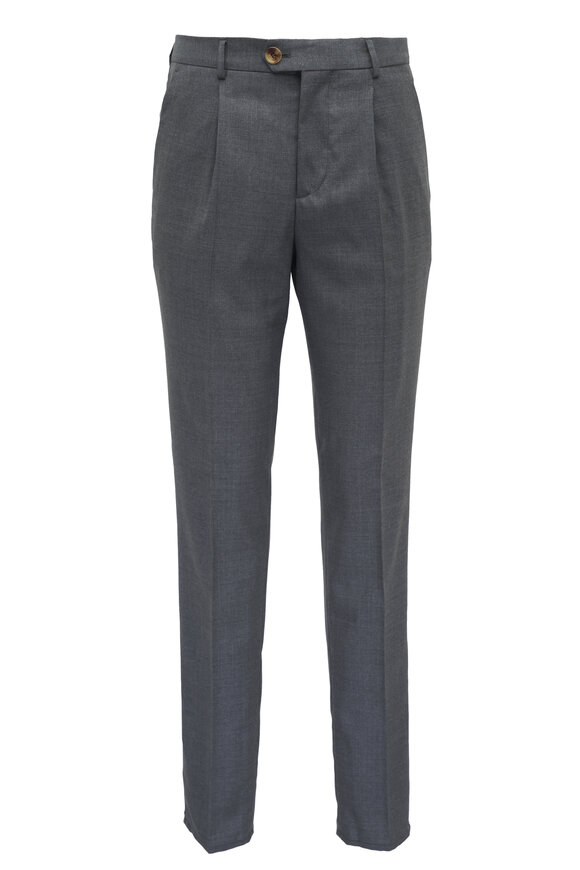 Brunello Cucinelli Medium Gray Wool Straight Leg Pant