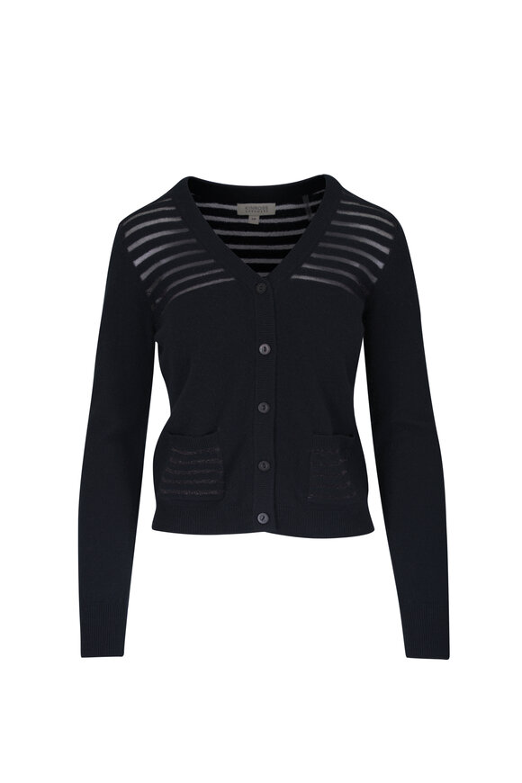Kinross Black Lurex Stripe Cashmere Cardigan - view 1