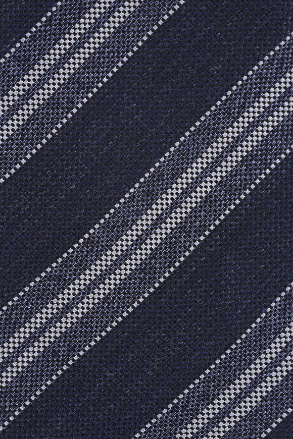 Paolo Albizzati Navy Stripe Silk & Linen Necktie - view 2
