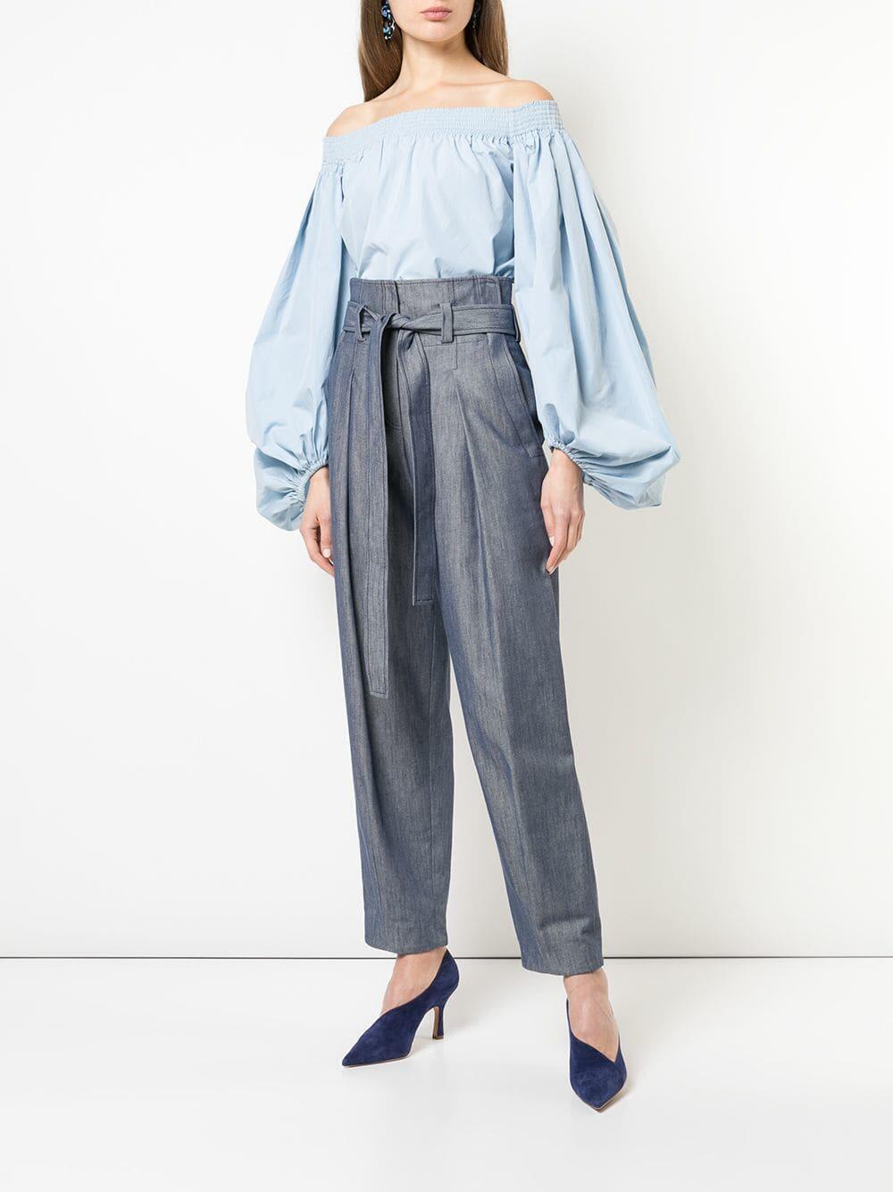 Derek Lam - Pale Blue Cotton Off-The-Shoulder Blouse