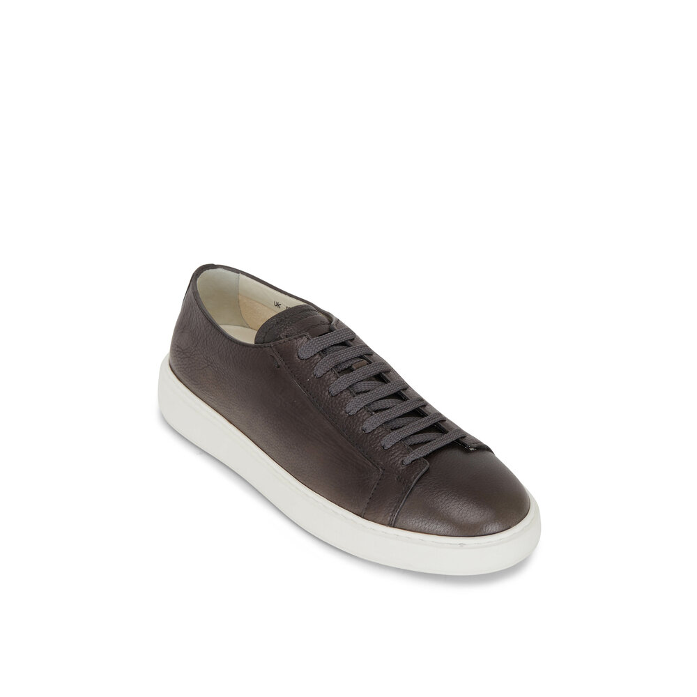 Santoni - Biking Gray Grained Leather Sneaker | Mitchell Stores