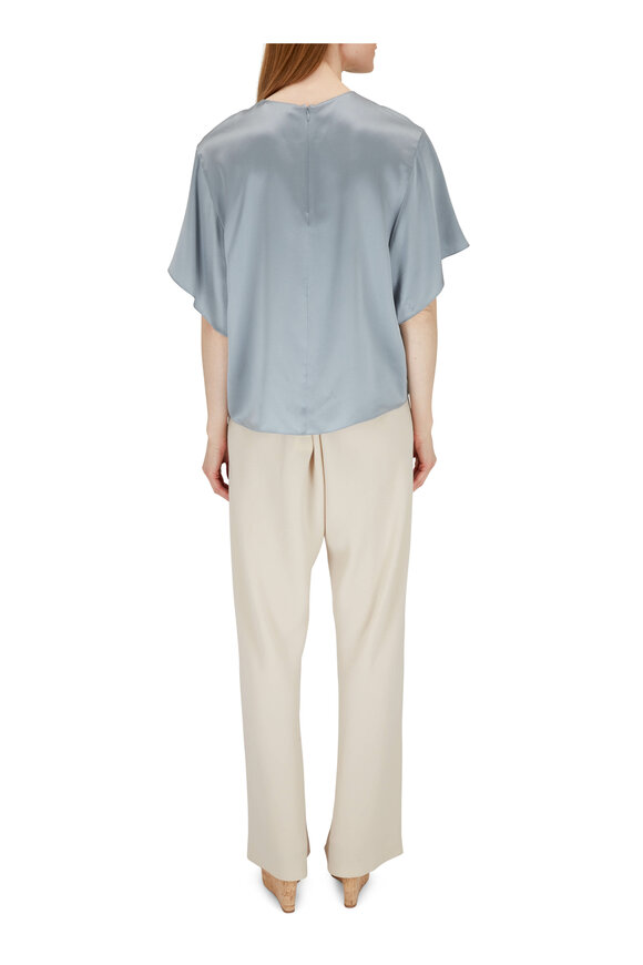 Vince - Steel Blue Silk Flutter Sleeve Blouse