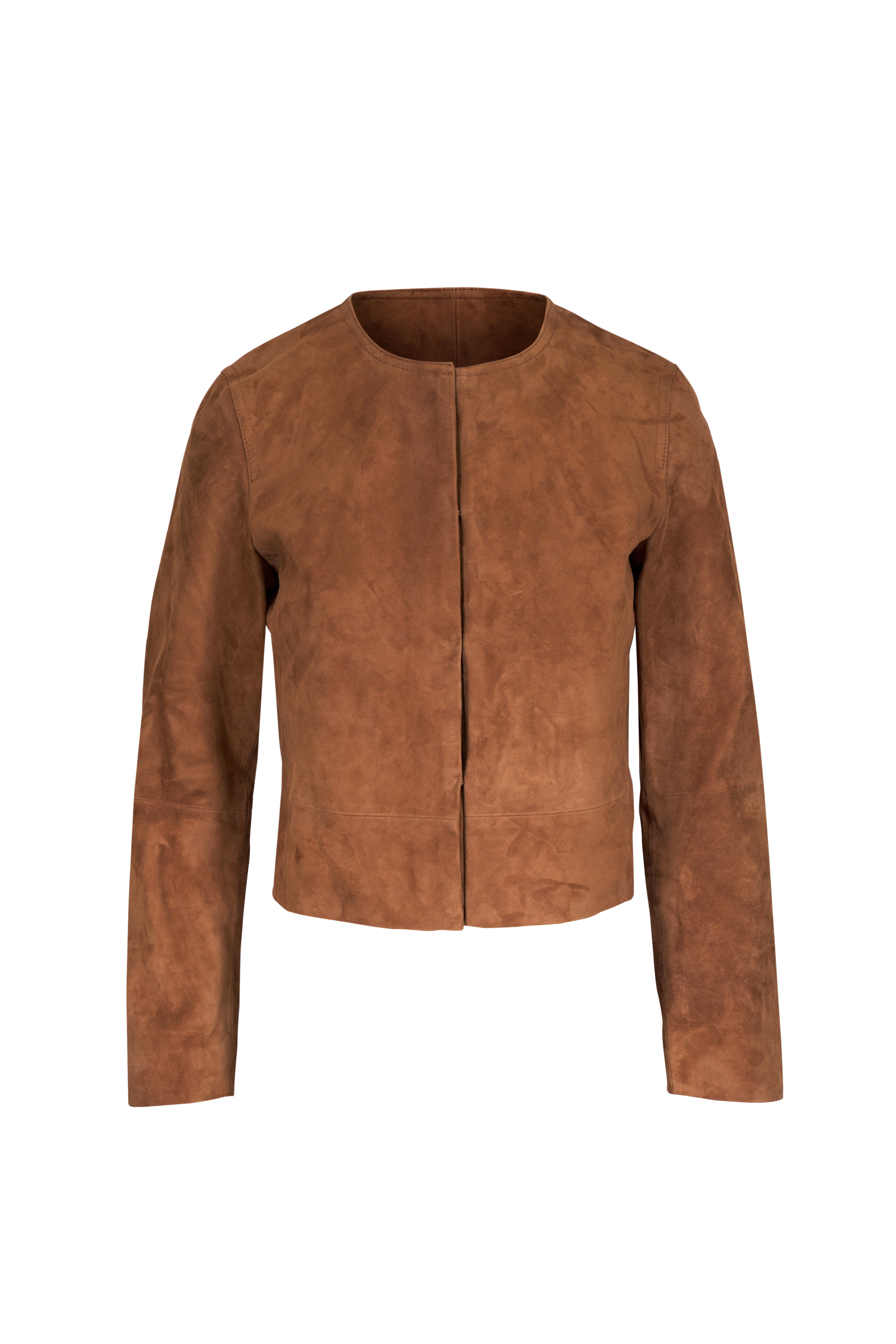 Vince - Collarless Cropped Carmel Suede Jacket