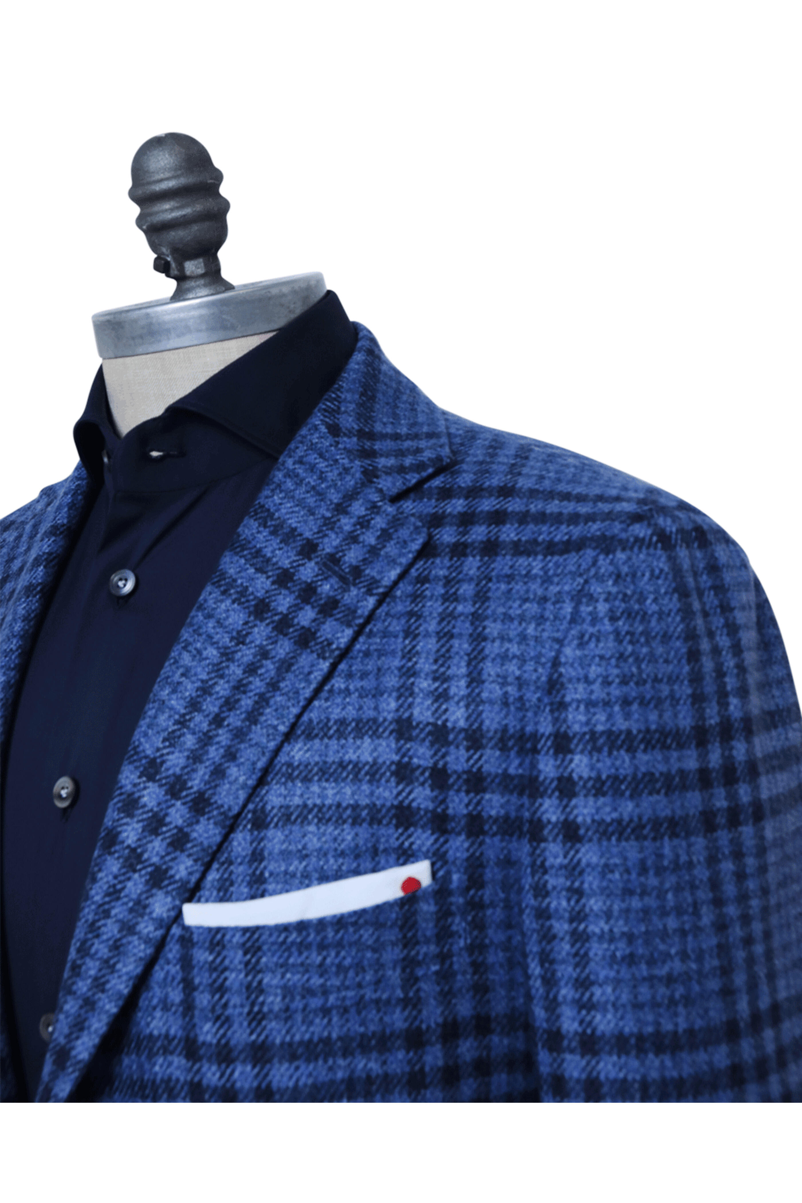 Kiton - Light Blue with Navy Windowpane Cashmere Sportcoat