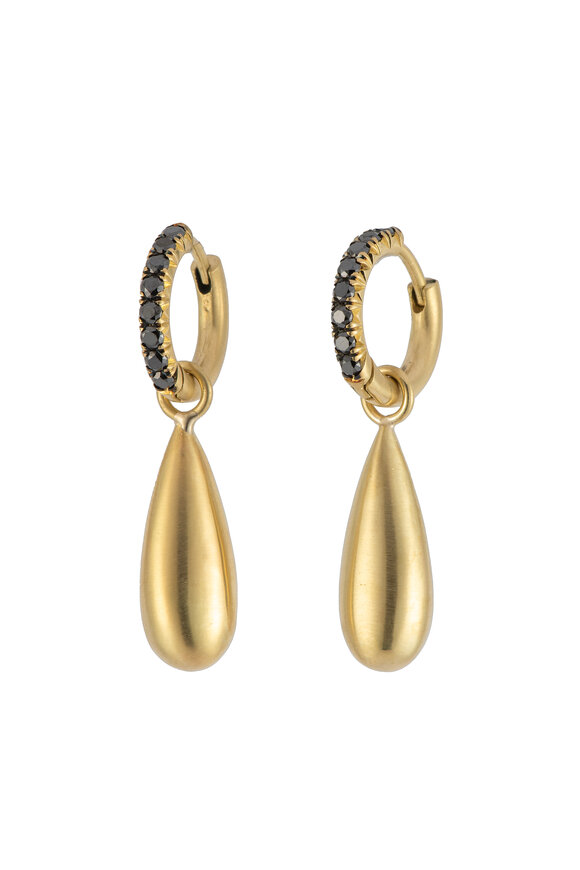 Sylva & Cie 18k Yellow Gold Black Diamond Teardrop Hoops - view 1
