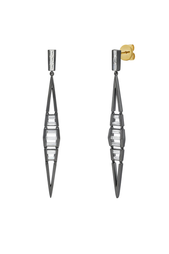 Ruchi 18k Black Gold Taper Linear Drop Earring - view 2