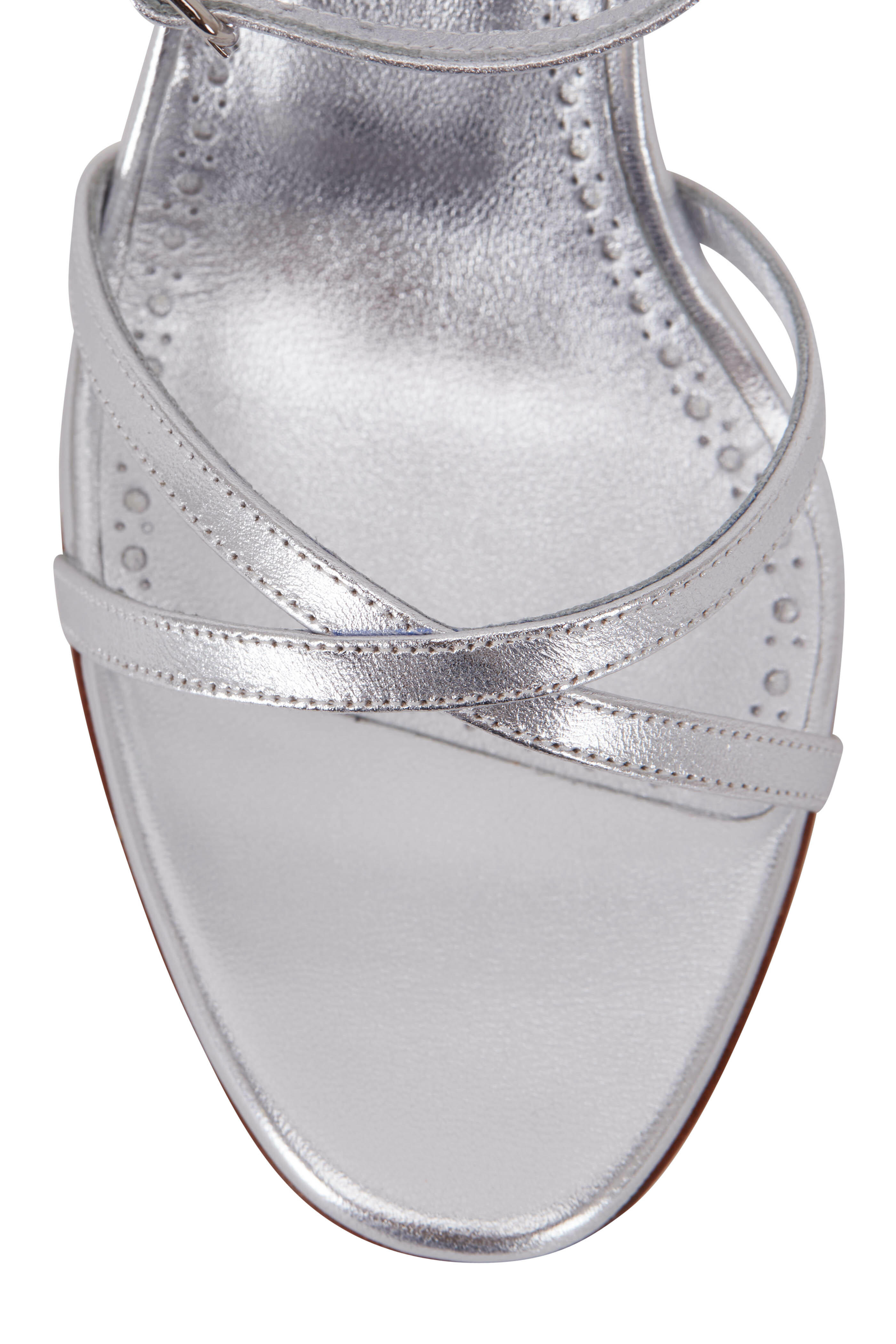 Manolo Blahnik - Marguna Silver Leather Strappy Sandal, 90mm