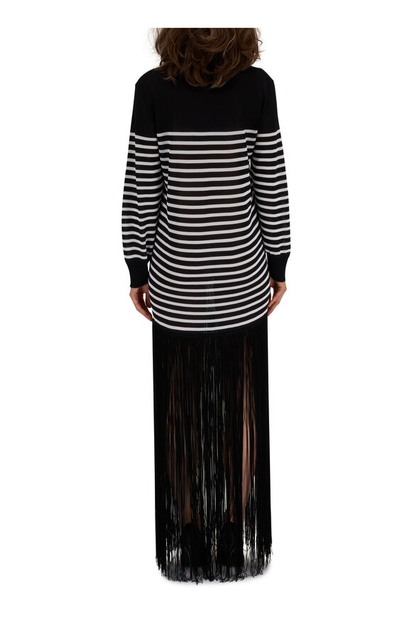 Khaite - Torino Ivory & Black Striped Fringe Dress 