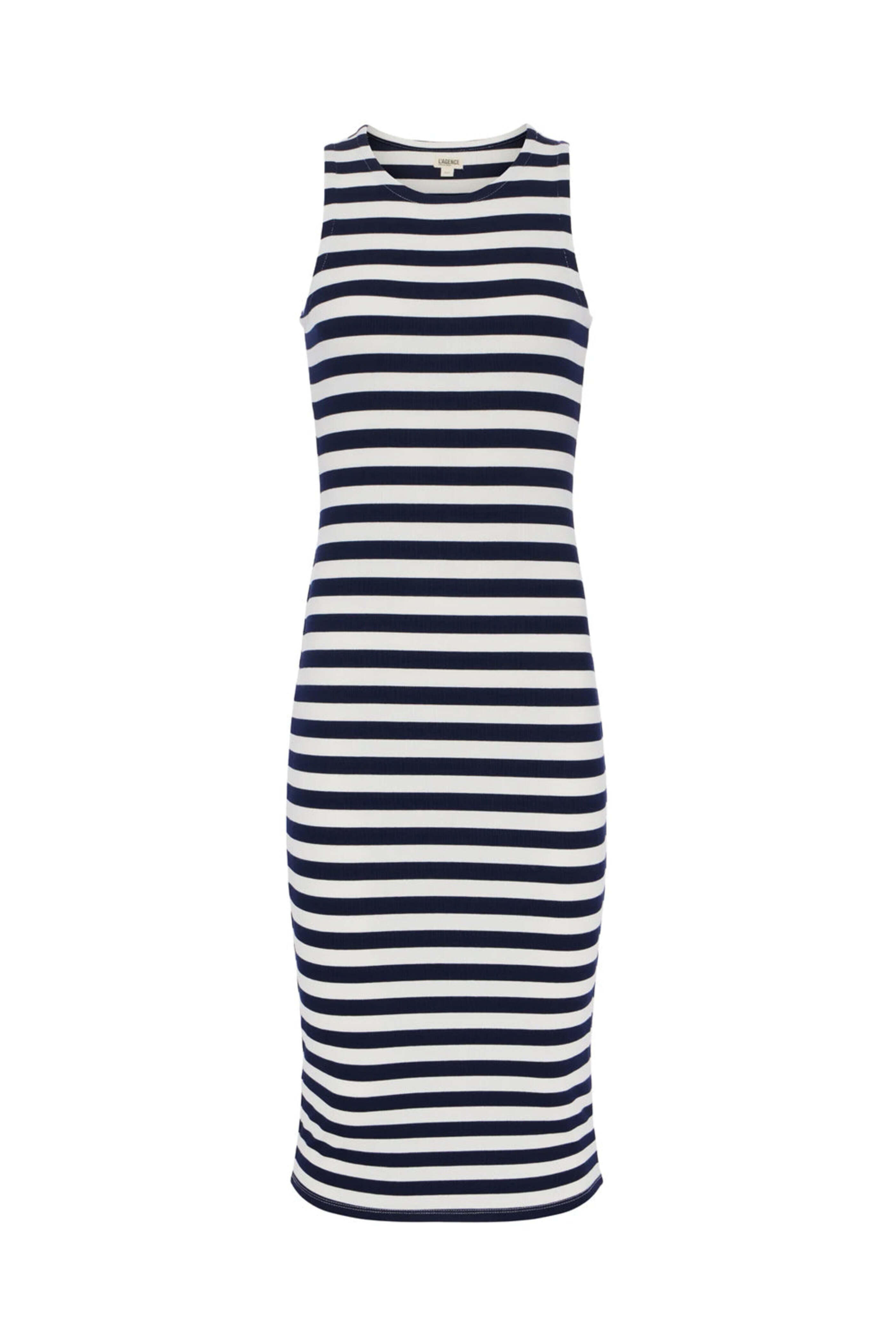 L'Agence - Navy and White Stripe Nura Midi Dress