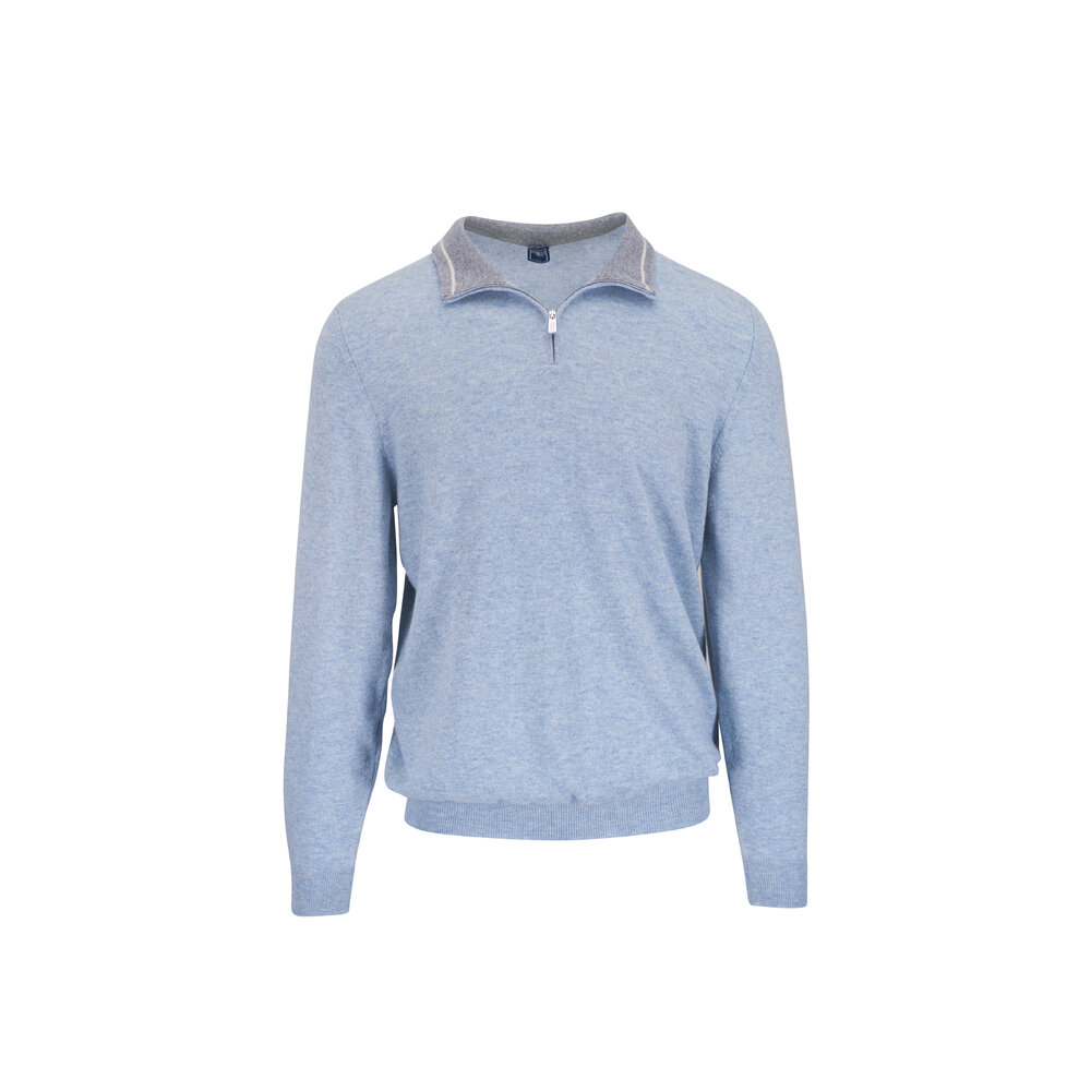 Fedeli - Sky Blue Cashmere Quarter Zip Sweater | Mitchell Stores Fedeli - Sky Blue Cashmere Quarter Zip Sweater | Mitchell Stores