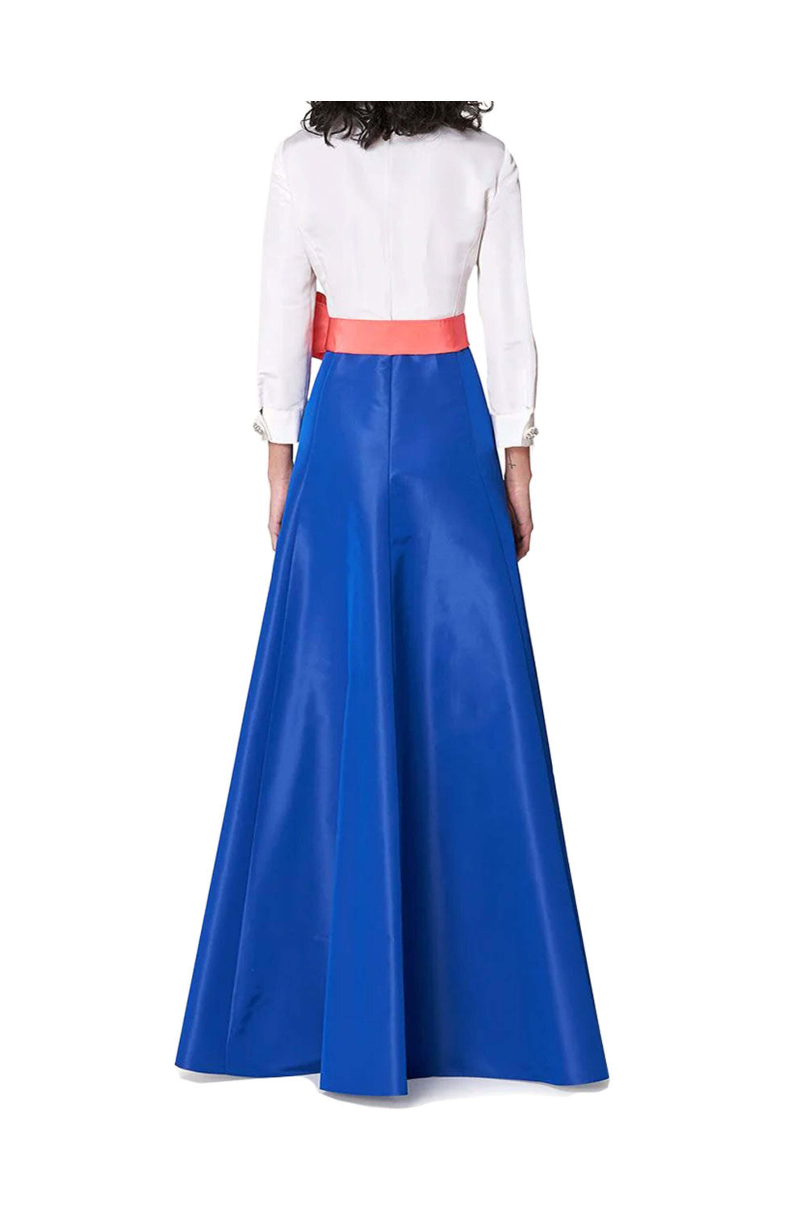 Carolina Herrera - Bow Detail Shirt Gown in Cobalt and White
