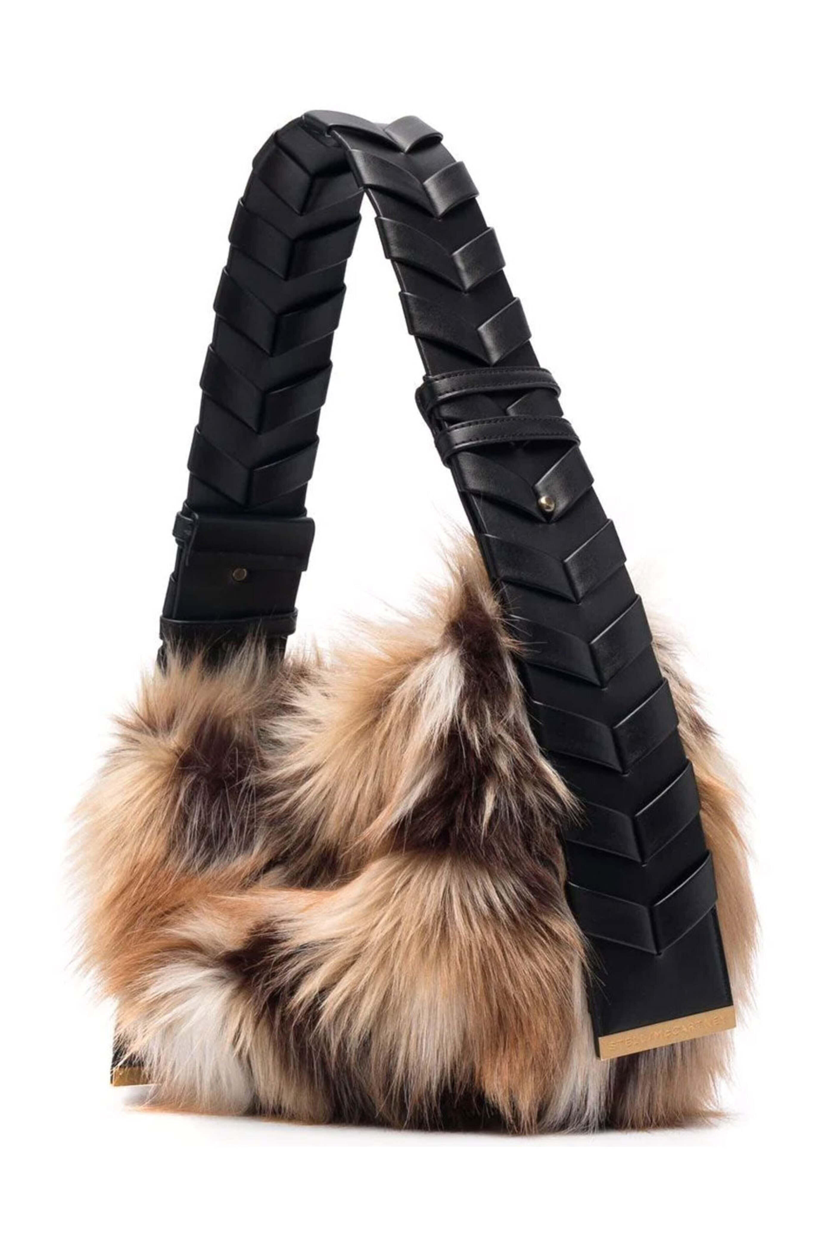 Stella McCartney - Small Faux Fur Multicolor Patchwork Hobo Bag