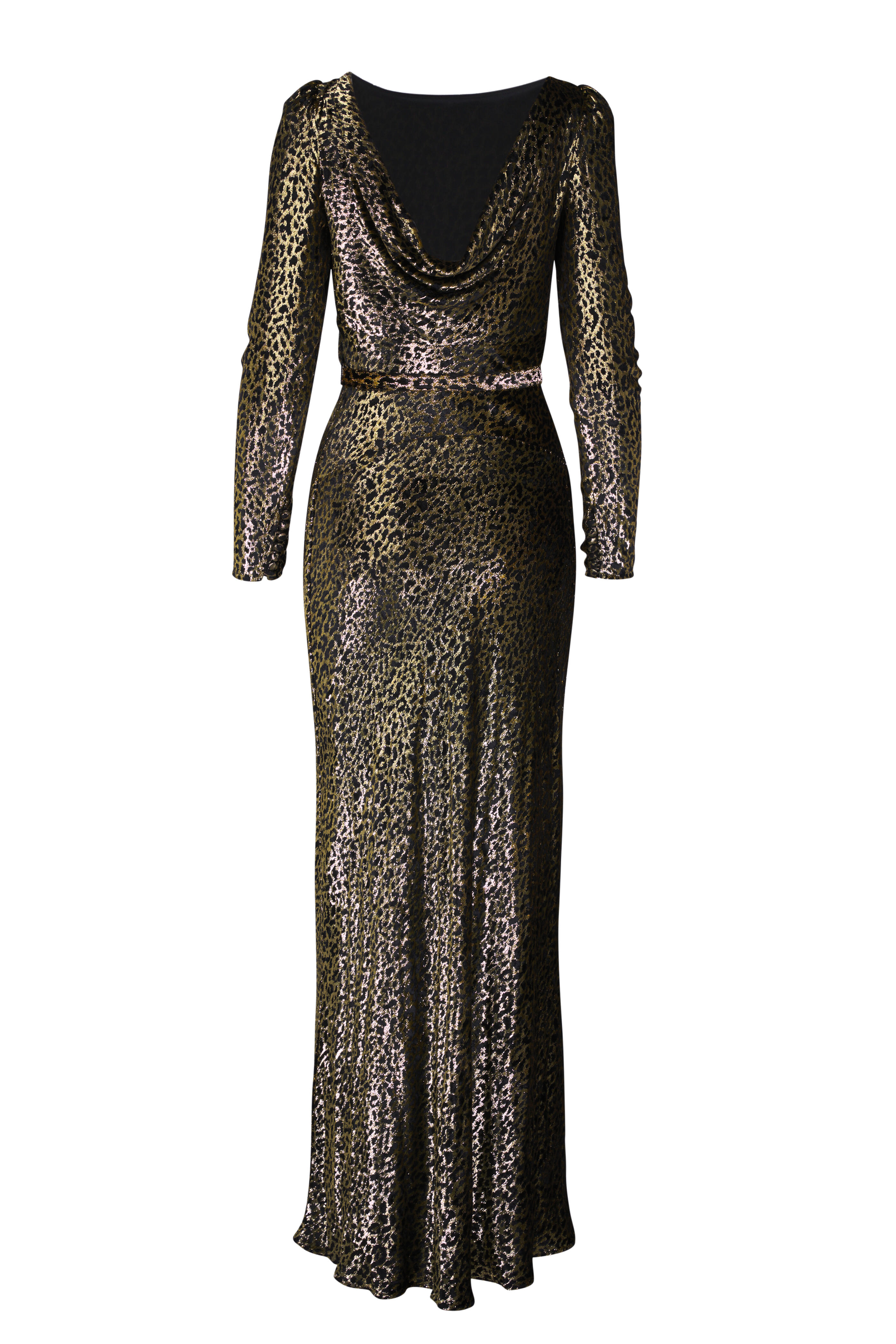 Libertine - Vreeland Gold Animal Print Belted Low Back Gown