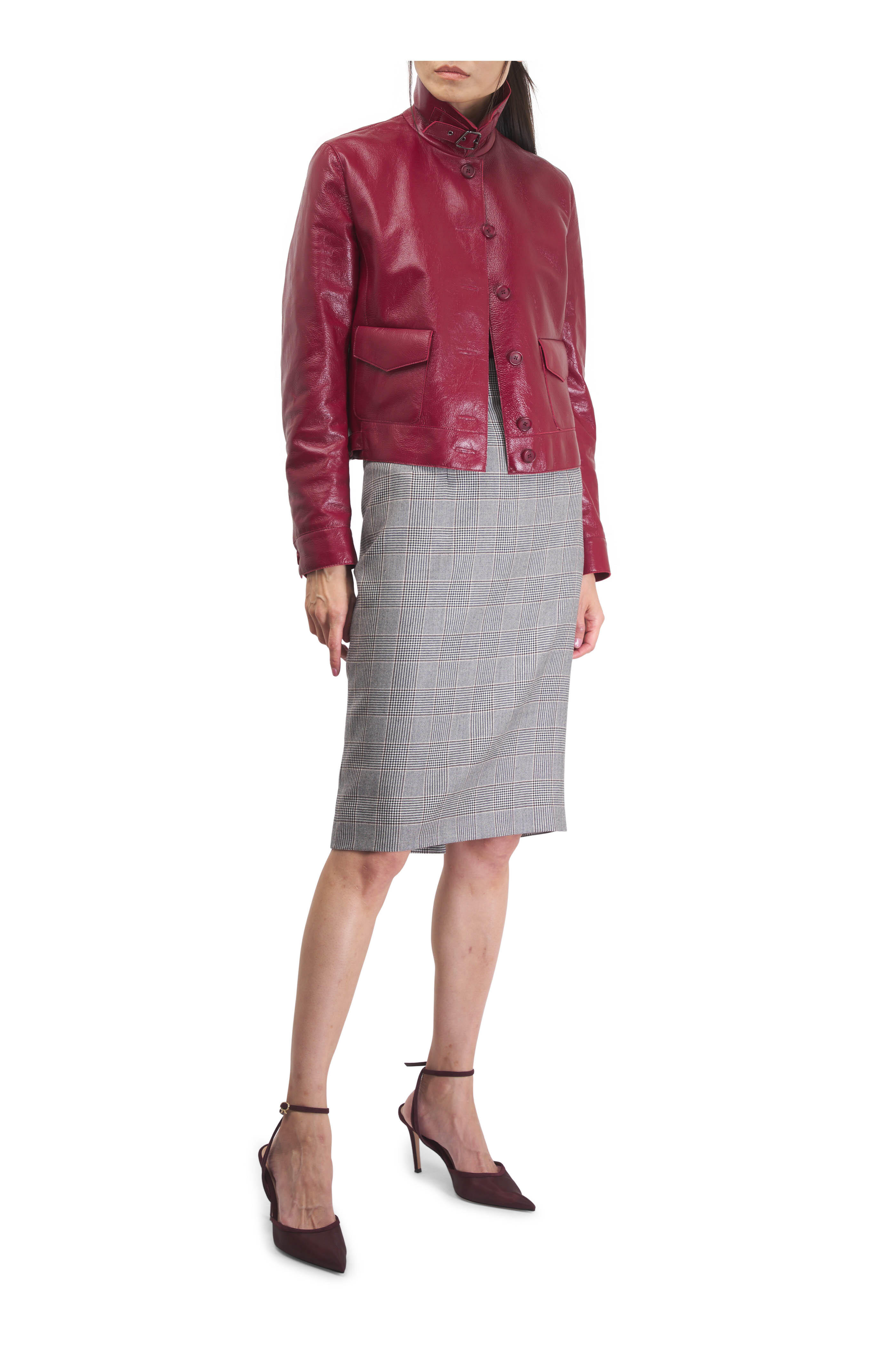Akris - Black & Terracotta Check Pencil Skirt