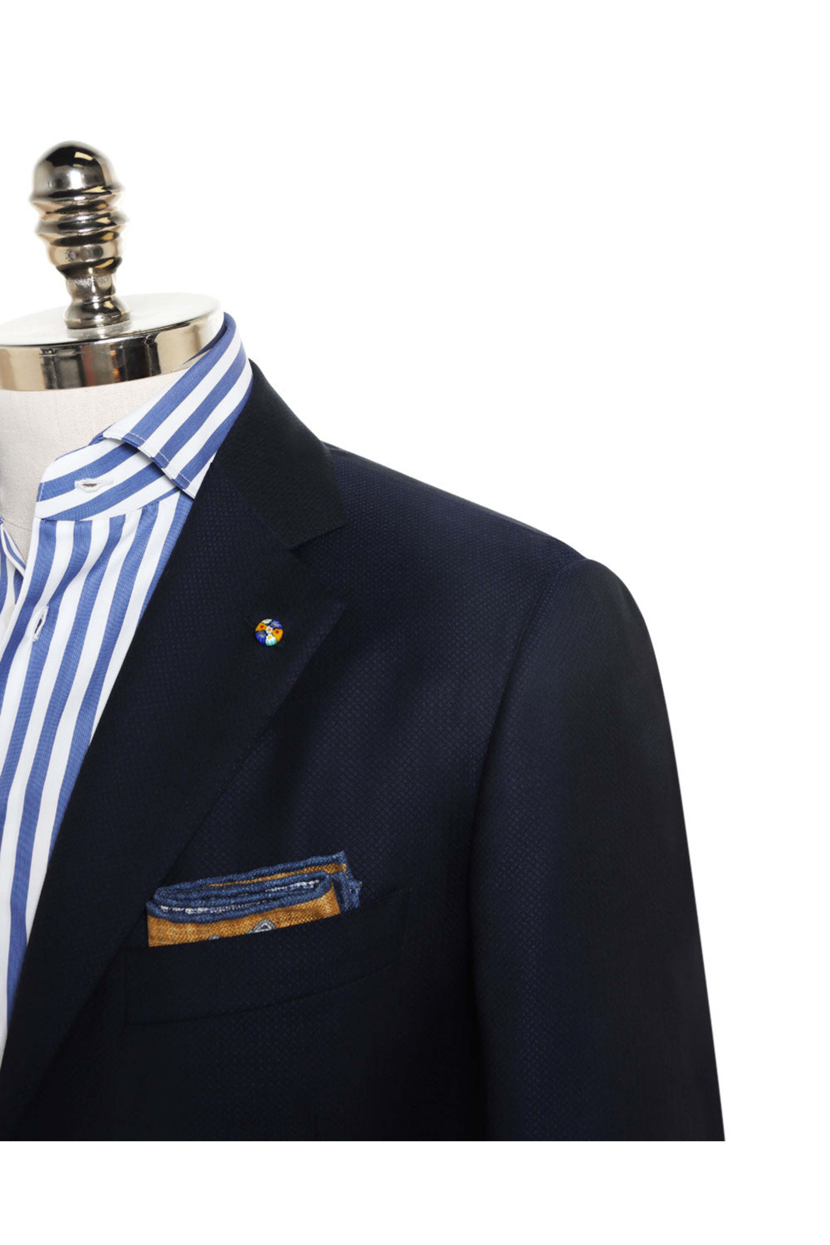 Belvest - Solid Navy Wool Textured Sportcoat - view 3