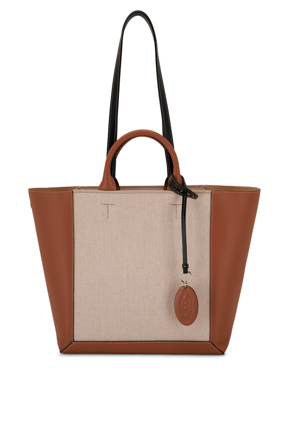 Tod's Medium Leather & Canvas Double Up Shopping Bag 
